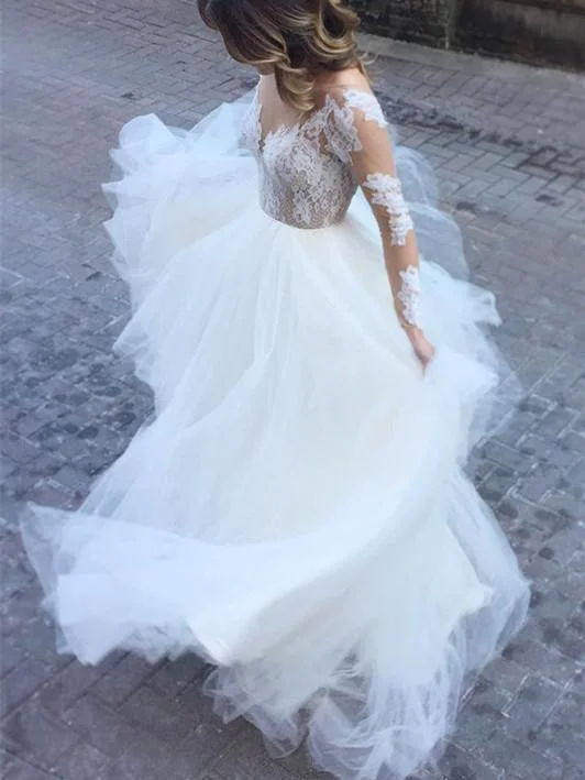 Wedding dresses with subtle elegance for a refined look-Excellent Tulle Bateau Neckline Long Sleeves Ball Gown Wedding Dresses WD084 Wedding dresses with subtle elegance for a refined look-Excellent Tulle Bateau Neckline Long Sleeves Ball Gown Wedding Dresses WD084