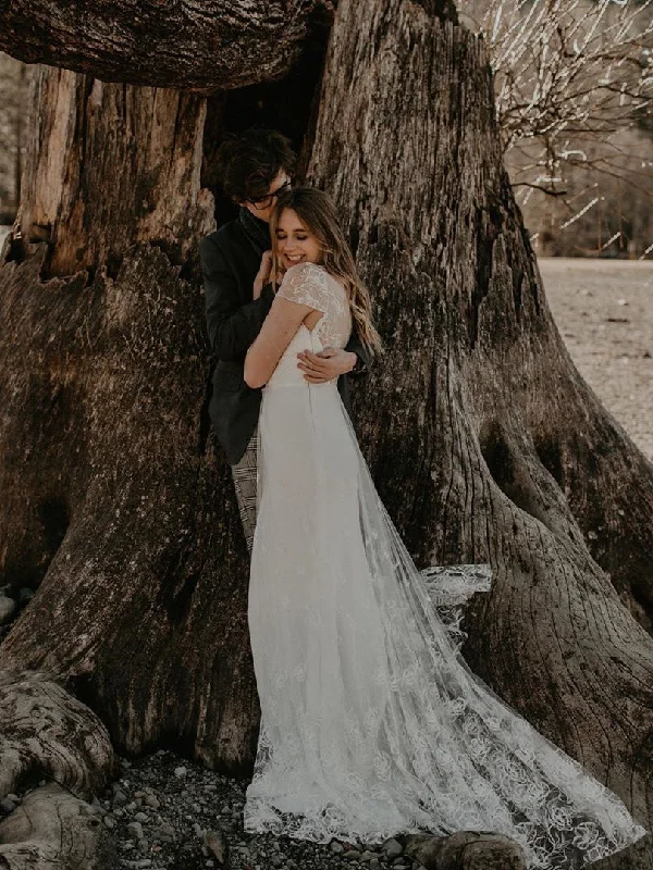 Fabulous Tulle Appliqued Mermaid V-Neck Cap Sleeves Sweep Train Wedding Dresses WD417 Fabulous Tulle Appliqued Mermaid V-Neck Cap Sleeves Sweep Train Wedding Dresses WD417