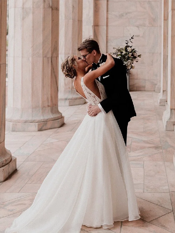 Wedding dresses with subtle beading for a classy look-Fabulous Tulle V-neck A-line Wedding Gowns With Pearls WD196 Wedding dresses with subtle beading for a classy look-Fabulous Tulle V-neck A-line Wedding Gowns With Pearls WD196