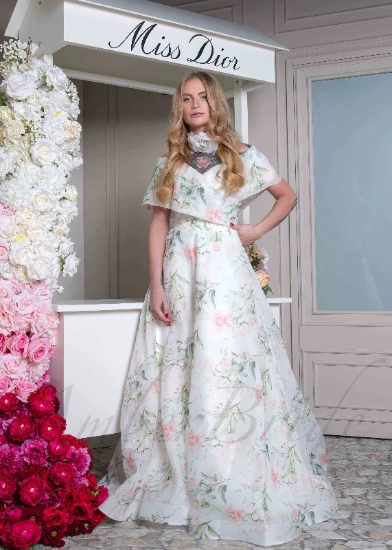 Best wedding dresses for a modern bride looking for elegance-Floral A Line Off Shoulder Organza Wedding Dress with Corset Best wedding dresses for a modern bride looking for elegance-Floral A Line Off Shoulder Organza Wedding Dress with Corset