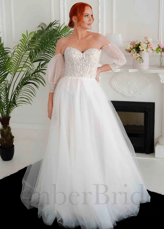 Choosing a wedding dress based on your wedding theme-Floral A-Line Tulle Wedding Dress with Strapless Sweetheart Neckline Choosing a wedding dress based on your wedding theme-Floral A-Line Tulle Wedding Dress with Strapless Sweetheart Neckline