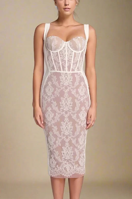 Best wedding dresses for a modern bride looking for elegance-Genevieve Bodycon Lace Midi Dress - Pearl White Best wedding dresses for a modern bride looking for elegance-Genevieve Bodycon Lace Midi Dress - Pearl White