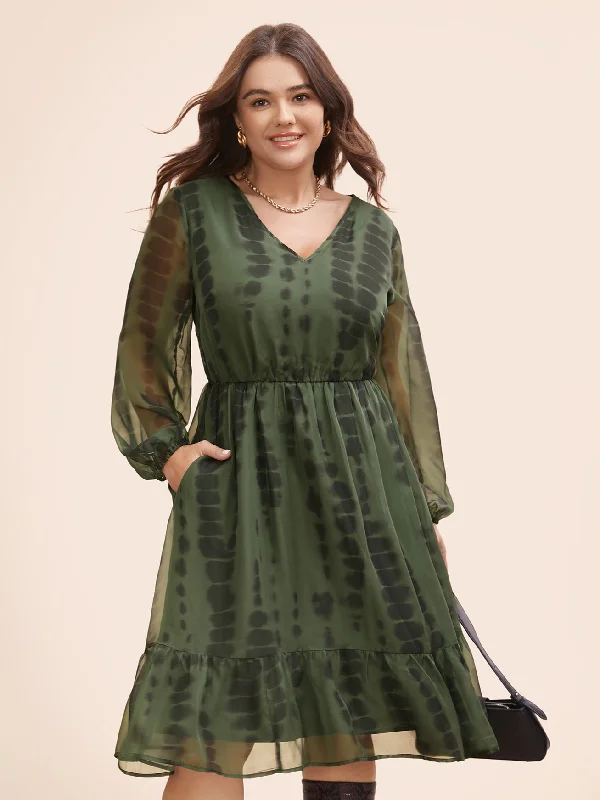 Wedding dresses with floral patterns for a fresh look-Geometric Mesh Lantern Sleeve Midi Dress Wedding dresses with floral patterns for a fresh look-Geometric Mesh Lantern Sleeve Midi Dress