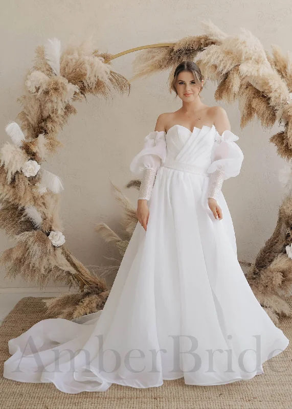 How to choose the perfect wedding dress for your body shape-Glamorous and Sparkling Organza A-Line Wedding Dress with Bishop Sleeves How to choose the perfect wedding dress for your body shape-Glamorous and Sparkling Organza A-Line Wedding Dress with Bishop Sleeves