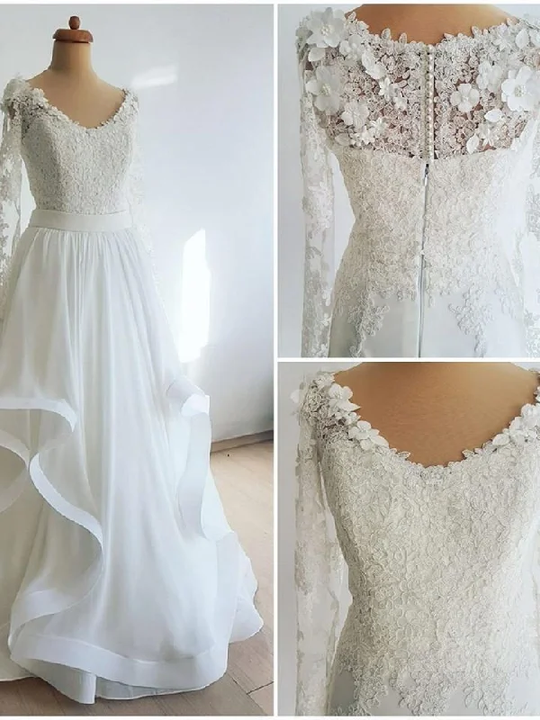 Glamorous Chiffon V-neck Neckline A-line Wedding Dresses With Flowers WD110