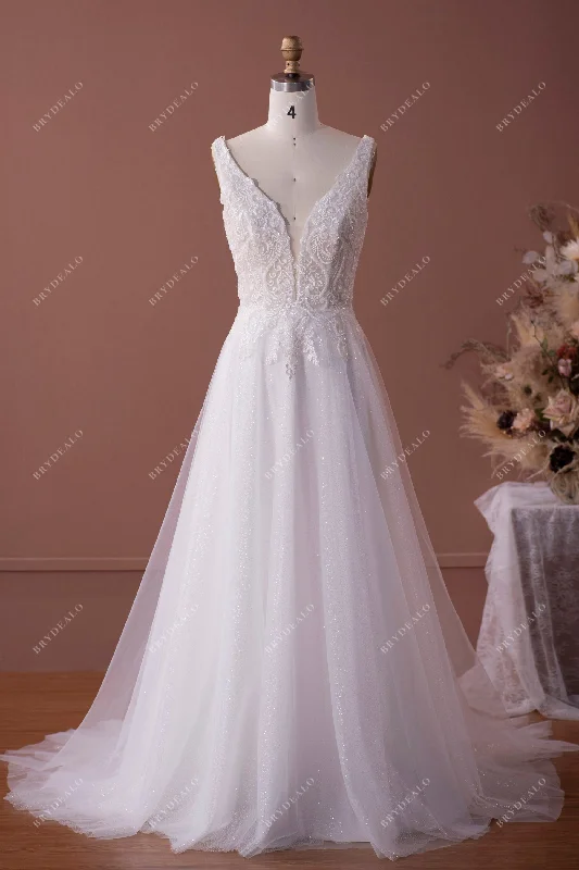 Glamorous Fall Wedding Dress with Beaded Lace Appliques and Sequined Skirt