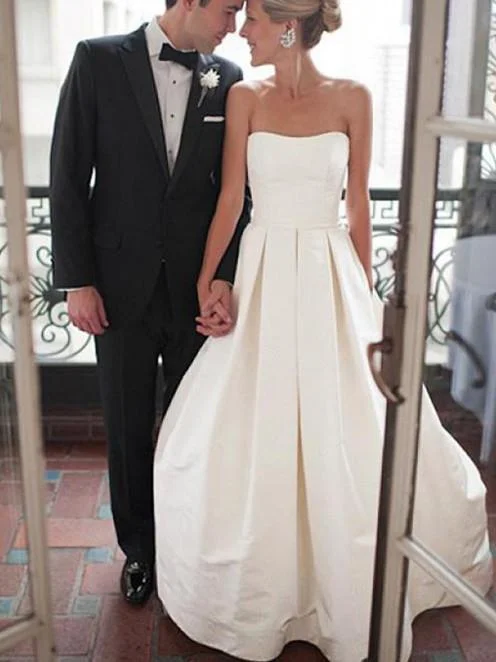 Glamorous Satin Strapless Neckline A-line Wedding Dresses WD134