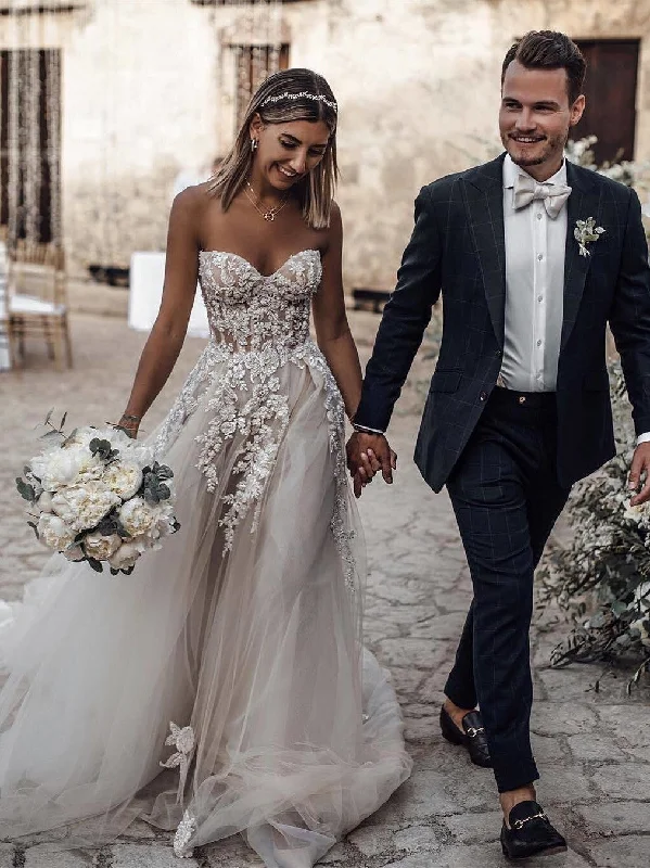 Where to find wedding dresses with lace embellishments-Glamorous Tulle Wedding Dresses A-line Appliqued Bridal Gowns WD244 Where to find wedding dresses with lace embellishments-Glamorous Tulle Wedding Dresses A-line Appliqued Bridal Gowns WD244