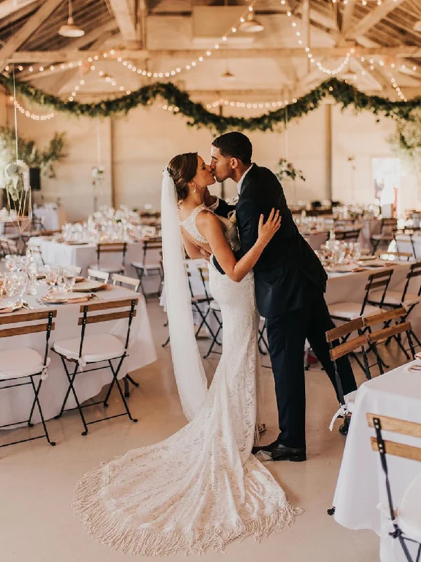 How to style your wedding dress with accessories-Graceful Backless Lace Halter Neckline Mermaid Tassels Sweep Train Sheath Wedding Dresses WD371 How to style your wedding dress with accessories-Graceful Backless Lace Halter Neckline Mermaid Tassels Sweep Train Sheath Wedding Dresses WD371