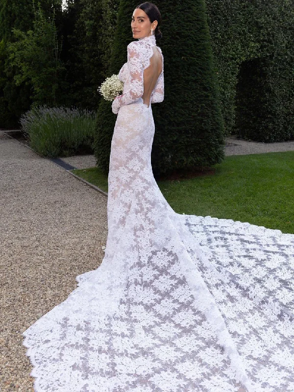 High Neck Boho Rustic Lace Wedding Dresses Vintage Sheath Wedding Dress with Cathedral Train WD1922 High Neck Boho Rustic Lace Wedding Dresses Vintage Sheath Wedding Dress with Cathedral Train WD1922