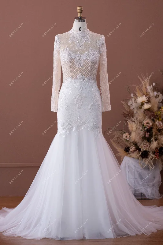 Elegant Lace Beaded Mermaid Wedding Dress