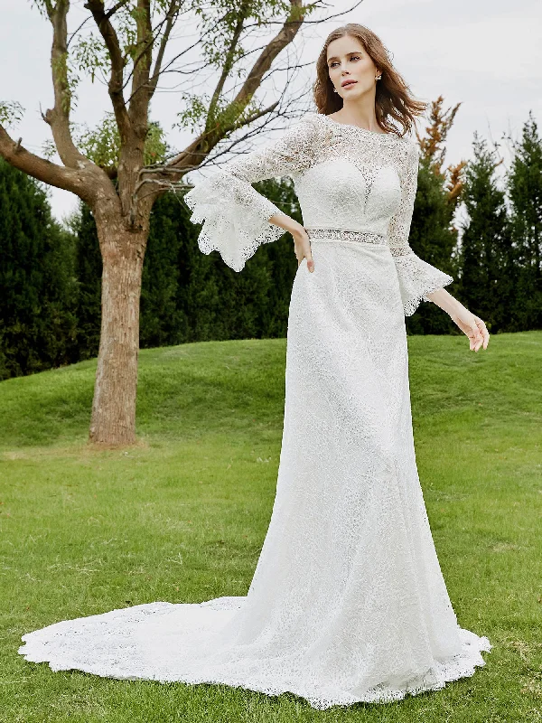 How to pick the best wedding dress silhouette for your body-Illusion Neckline 3/4 Sleeves Lace A-line Wedding Dress-Ivory How to pick the best wedding dress silhouette for your body-Illusion Neckline 3/4 Sleeves Lace A-line Wedding Dress-Ivory