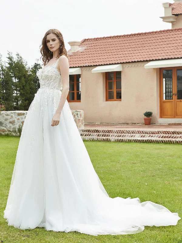 How to style your wedding dress with jewelry-Illusion Plunging V-Neck Lace Bodice Wedding Dress-Ivory How to style your wedding dress with jewelry-Illusion Plunging V-Neck Lace Bodice Wedding Dress-Ivory