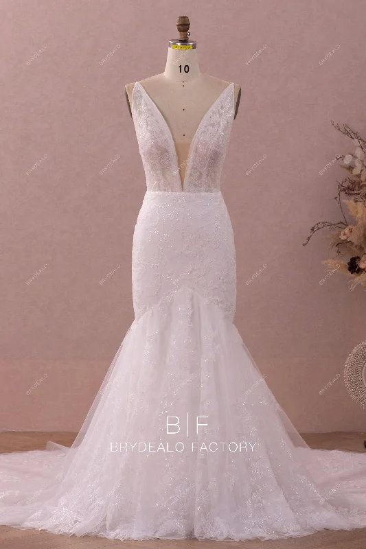 Illusion Sleeveless Mermaid Wedding Dress with Lace Overlay