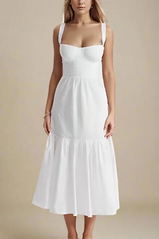 Wedding dresses with floral appliqué for a modern twist-Imogen Bodycon Day Midi Dress - Pearl White Wedding dresses with floral appliqué for a modern twist-Imogen Bodycon Day Midi Dress - Pearl White