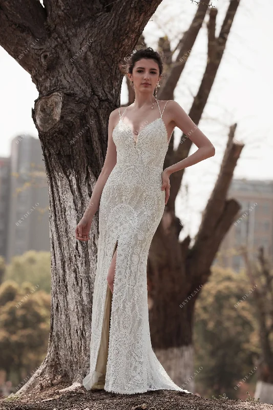 Lace Boho Halter Bridal Gown for Beach Wedding