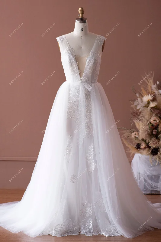 Romantic Plunging Neckline Wedding Dress
