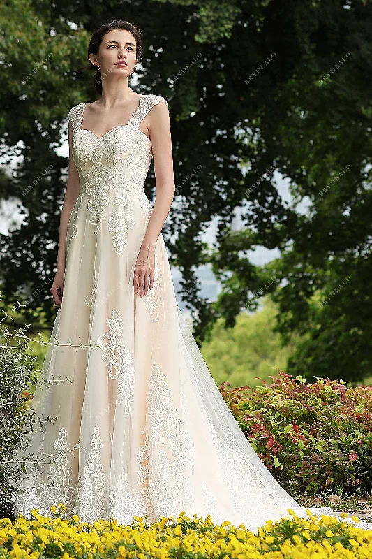 Elegant Lace Strap Sweetheart Neck Garden A-line Wedding Dress