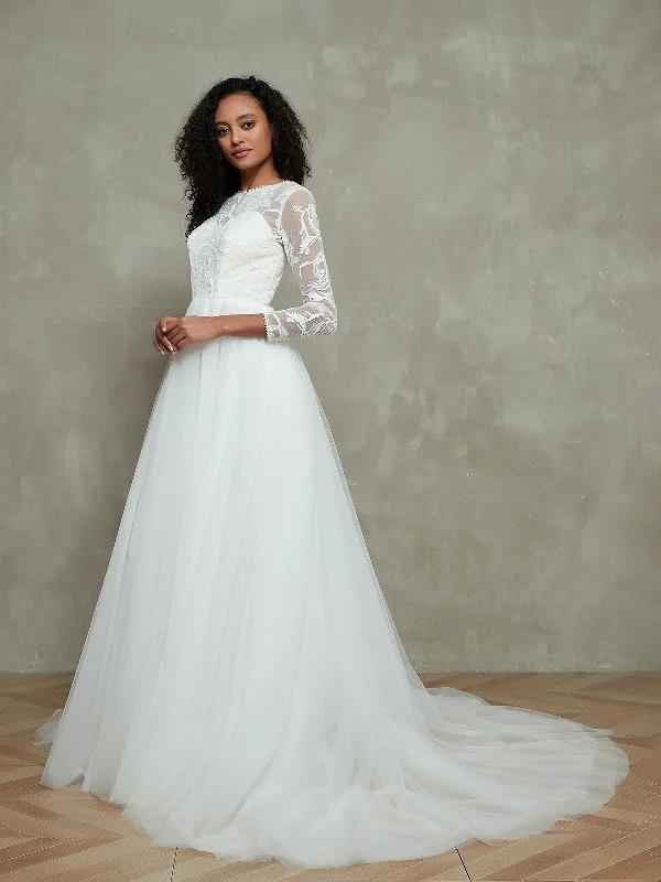 How to choose a wedding dress that suits your personality-Lace Top Tulle Skirt Wedding Dresses with Illusion Neck-Ivory How to choose a wedding dress that suits your personality-Lace Top Tulle Skirt Wedding Dresses with Illusion Neck-Ivory