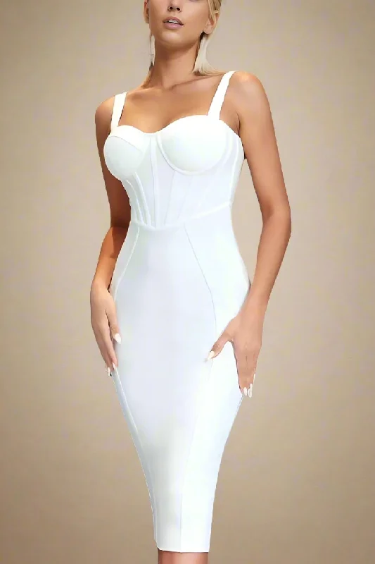 Wedding dresses with sweetheart necklines for a romantic vibe-Lola Bodycon Midi Dress - Pearl White Wedding dresses with sweetheart necklines for a romantic vibe-Lola Bodycon Midi Dress - Pearl White
