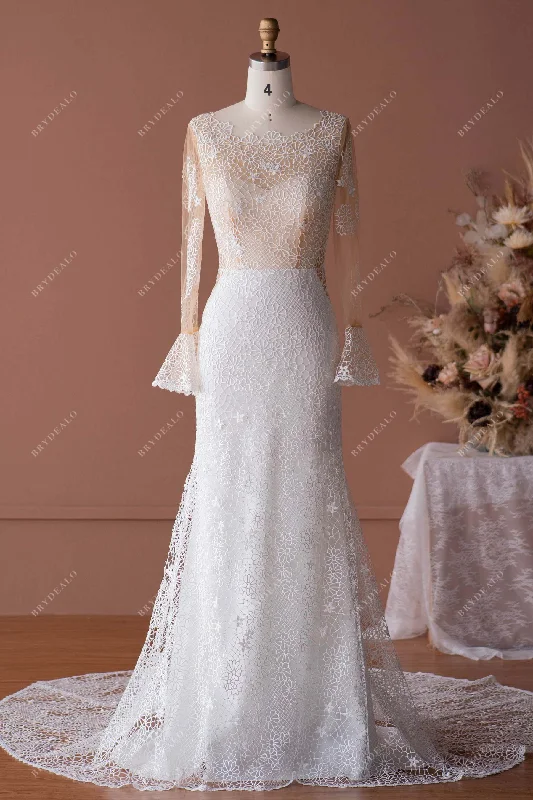 Luxurious Boho Mermaid Wedding Dress with Bell Sleeves