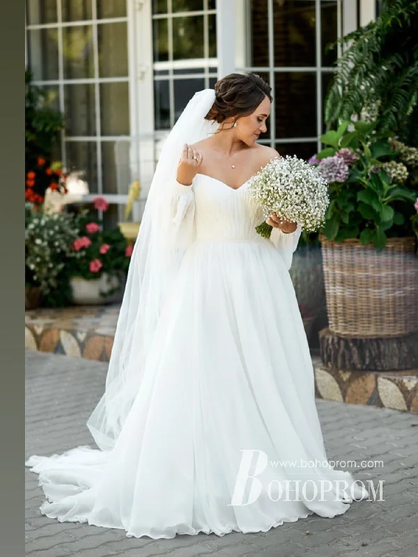 Modern Chiffon Long Sleeves Sweep Train A-line Wedding Dresses WD654