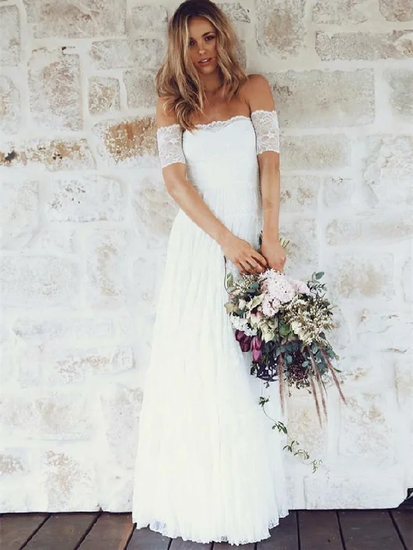 Wedding dresses for a vintage-inspired wedding-Modern Lace Off-the-shoulder Neckline A-line Wedding Dresses WD148 Wedding dresses for a vintage-inspired wedding-Modern Lace Off-the-shoulder Neckline A-line Wedding Dresses WD148
