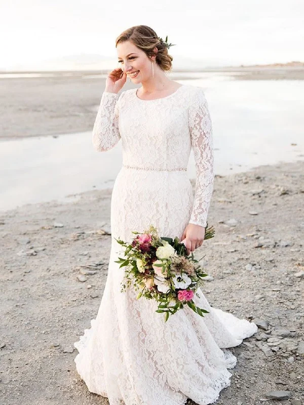 Where to find wedding dresses with detachable trains-Modest Lace Mermaid Wedding Dresses Country With Long Sleeves Gowns WD346 Where to find wedding dresses with detachable trains-Modest Lace Mermaid Wedding Dresses Country With Long Sleeves Gowns WD346