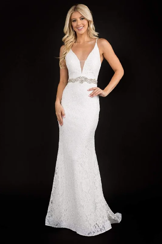 Wedding dresses with satin fabric for a luxurious finish-Nina Canacci 2299 - Plunging V-Neck Lace Gown