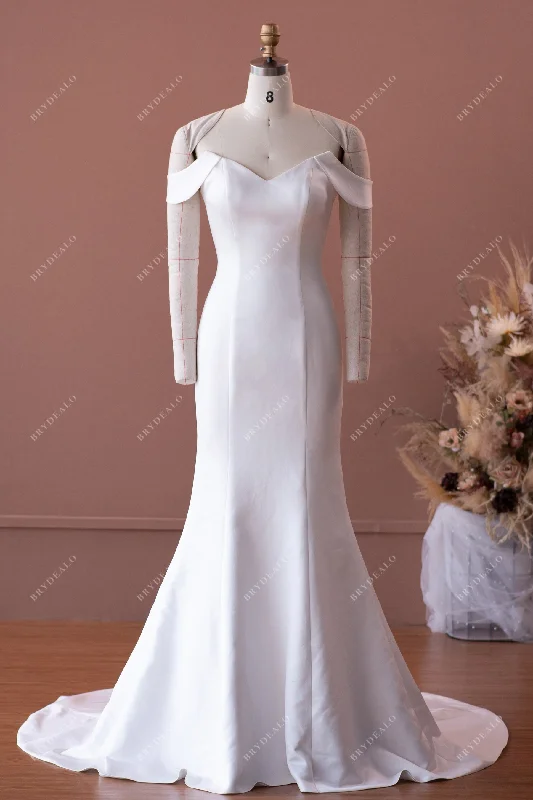 Simple Off Shoulder Mermaid Elegant Satin Wedding Gown