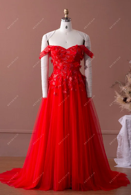Fairy Designer Red Off-Shoulder Wedding Dress