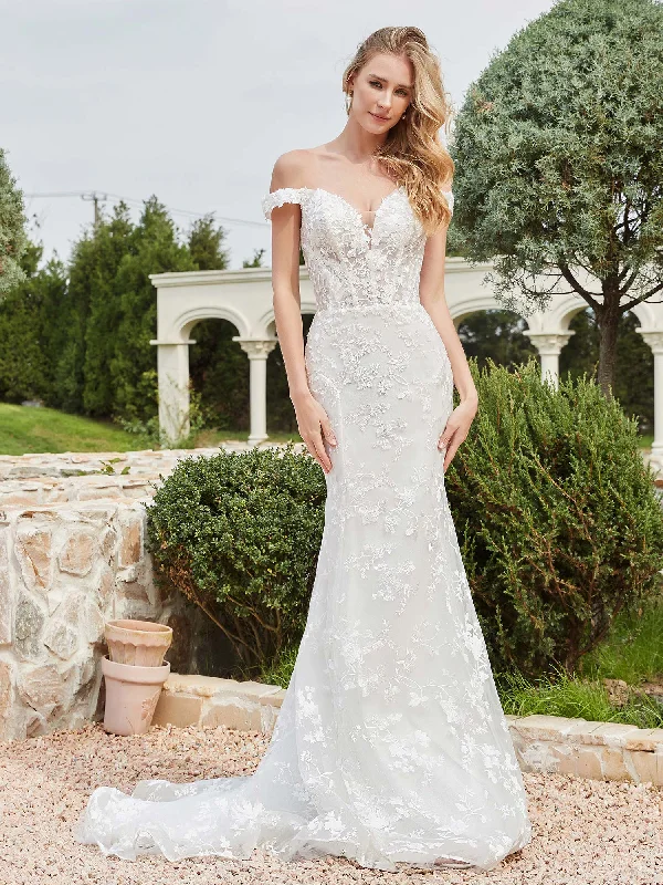 How to add sparkle to your wedding dress-Off-the-shoulder Appliqued Sheath Lace Bridal Gown Ivory How to add sparkle to your wedding dress-Off-the-shoulder Appliqued Sheath Lace Bridal Gown Ivory