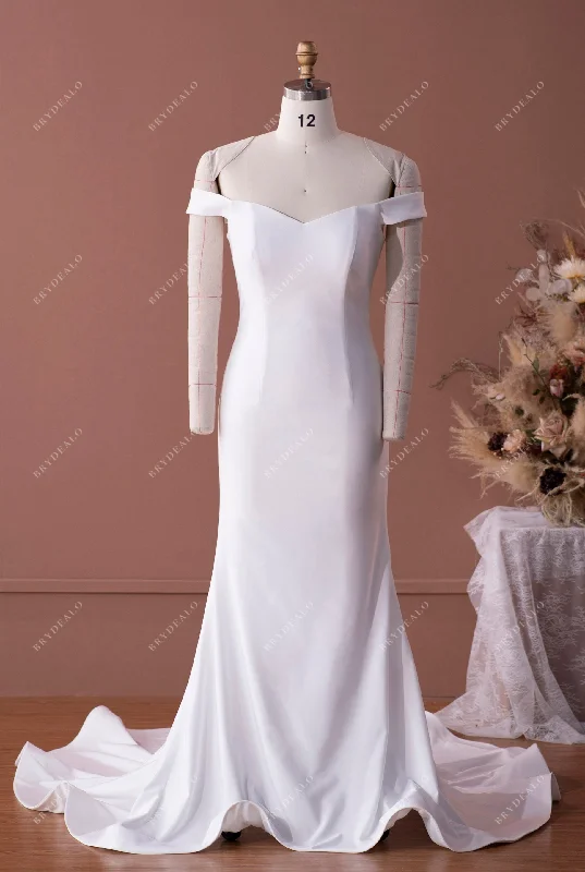 Elegant Off-the-Shoulder Jersey Horsehair Mermaid Wedding Dress