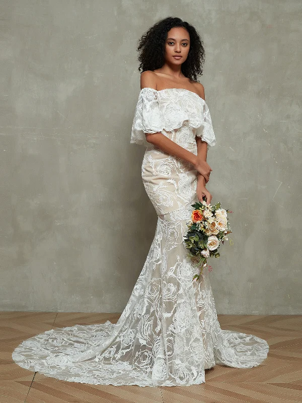 Best wedding dresses for spring or summer weddings-Off the Shoulder Mermaid Lace Wedding Dresses-As Picture Best wedding dresses for spring or summer weddings-Off the Shoulder Mermaid Lace Wedding Dresses-As Picture