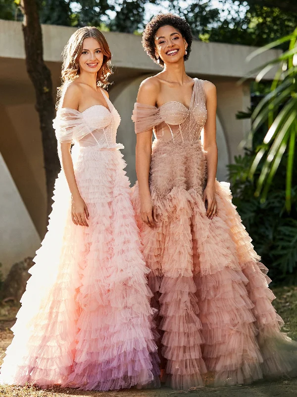 Wedding dresses with sweetheart necklines for a romantic vibe-One Shoulder Flowy Ruffle Skirt Tulle Ball Gown Dusty Rose Wedding dresses with sweetheart necklines for a romantic vibe-One Shoulder Flowy Ruffle Skirt Tulle Ball Gown Dusty Rose