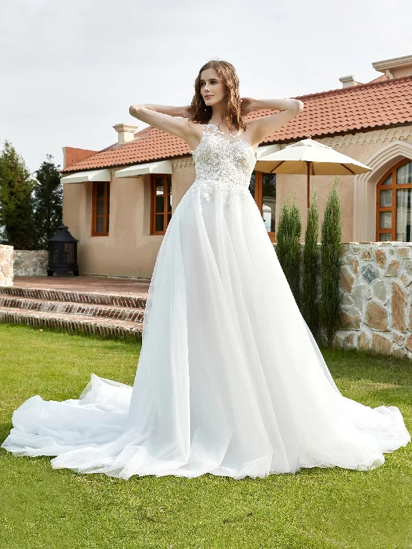 Affordable wedding dresses under $100-One Shoulder Lace Bodice Chapel Train Bridal Dress Ivory Affordable wedding dresses under $100-One Shoulder Lace Bodice Chapel Train Bridal Dress Ivory