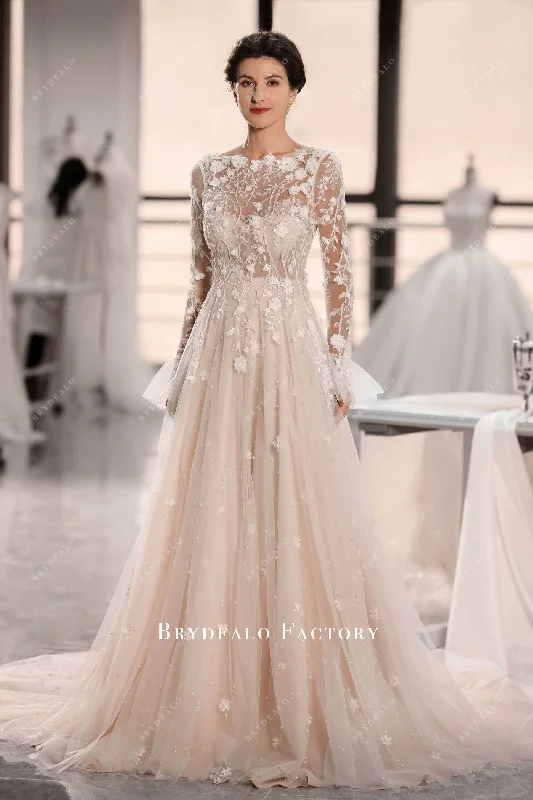 Pearl Flower Tulle Separate Robe Aline Wedding Dress