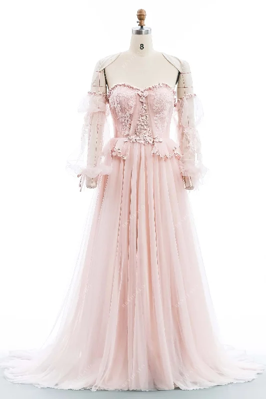 Pearl Pink Off-Shoulder Wedding Dress