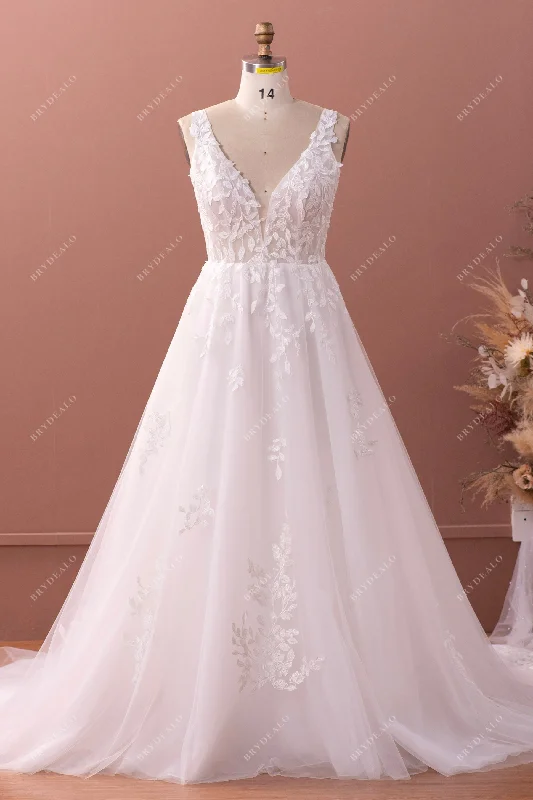 Leaf Lace Tulle Elegant Fall Wedding Ball Gown