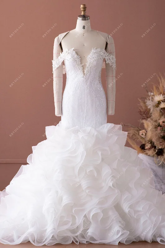 Luxury Sequined Lace Trumpet Wedding Gown