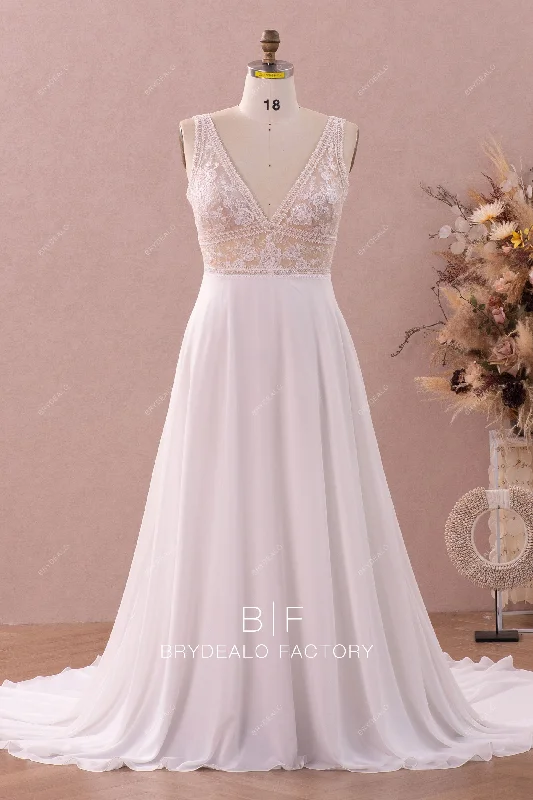 Plus Size Shimmery Lace Boho Beach Bridal Gown