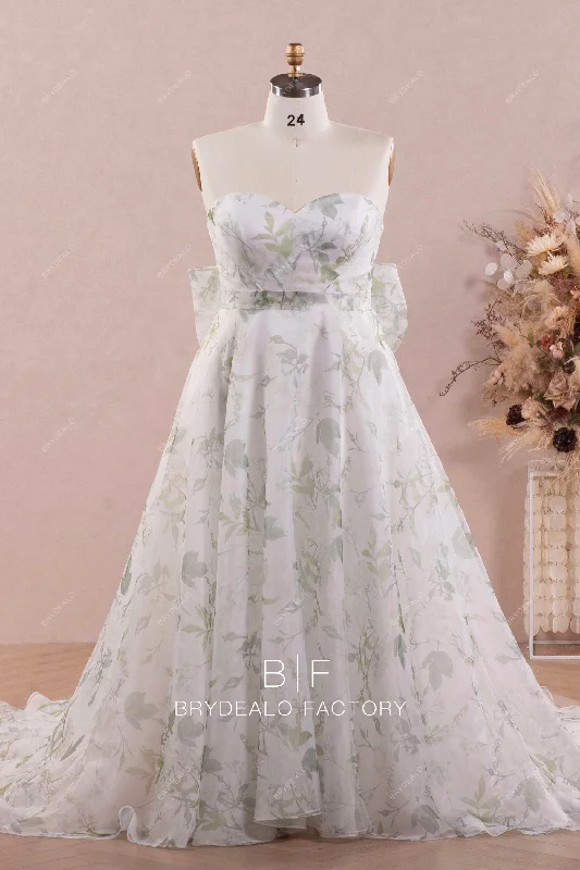 Plus Size Sweetheart Neck Strapless Boho Print A-line Bridal Dress