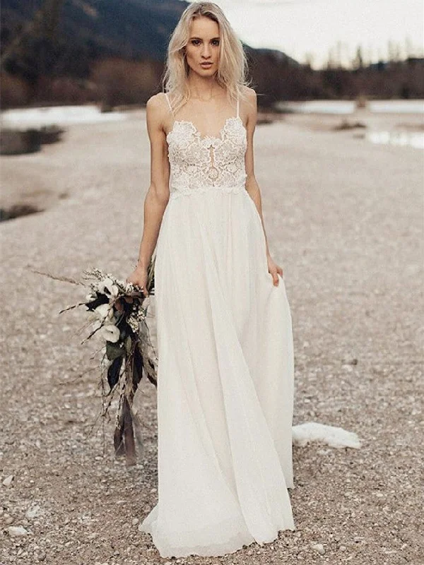 How to style a modern wedding dress with accessories-Romantic Chiffon Spaghetti Straps Neckline A-line Wedding Dresses WD177 How to style a modern wedding dress with accessories-Romantic Chiffon Spaghetti Straps Neckline A-line Wedding Dresses WD177