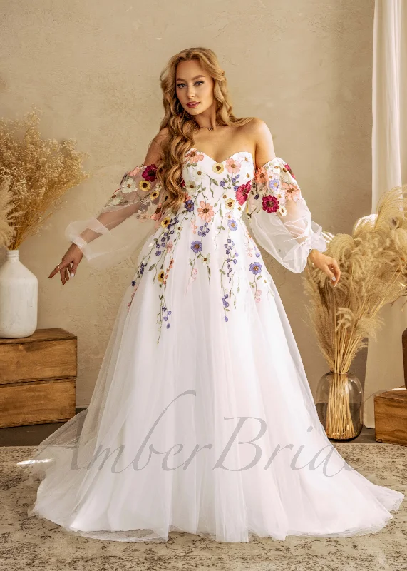 How to choose a wedding dress for your body type-Romantic Colorful Wedding Dress with Detachable Puffy Sleeve How to choose a wedding dress for your body type-Romantic Colorful Wedding Dress with Detachable Puffy Sleeve