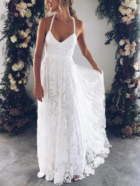 Wedding dresses with a sheer bodice for a modern touch-Romantic Lace Halter Neckline A-line Wedding Dresses With Appliques WD019 Wedding dresses with a sheer bodice for a modern touch-Romantic Lace Halter Neckline A-line Wedding Dresses With Appliques WD019