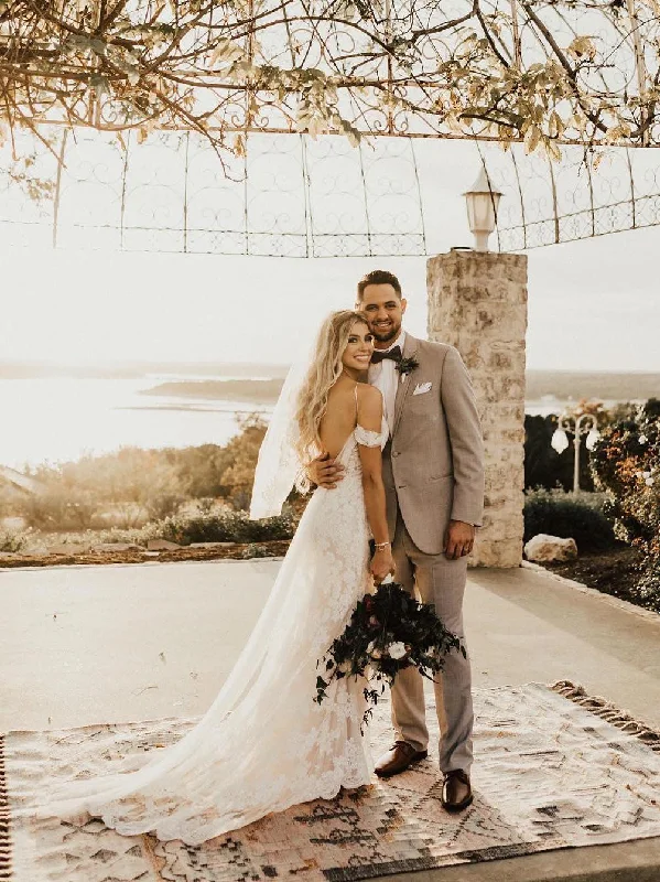Wedding dresses for beach weddings-Romantic Long Lace Wedding Dresses Sheath Boho Gowns WD202 Wedding dresses for beach weddings-Romantic Long Lace Wedding Dresses Sheath Boho Gowns WD202