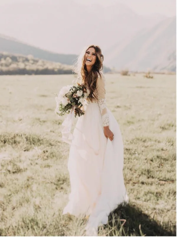Should you go for a ball gown or A-line wedding dress-Romantic Tulle Wedding Dresses A-line Long Sleeves Bridal Gowns WD237 Should you go for a ball gown or A-line wedding dress-Romantic Tulle Wedding Dresses A-line Long Sleeves Bridal Gowns WD237