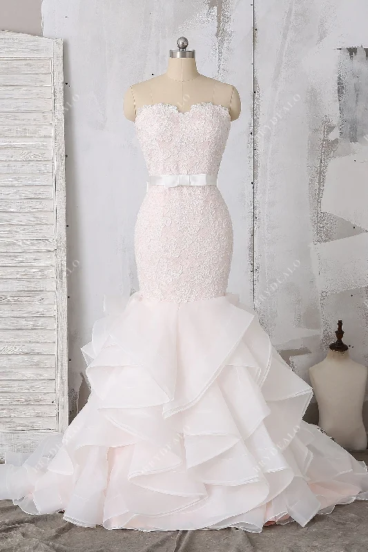 Strapless Ruffled Organza Trumpet Wedding Dress