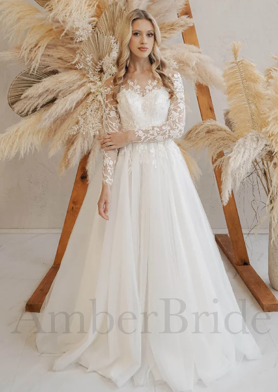 How to find a wedding dress with a perfect fit-Rustic A-Line Wedding Dress with Floral Appliques and Illusion Design How to find a wedding dress with a perfect fit-Rustic A-Line Wedding Dress with Floral Appliques and Illusion Design