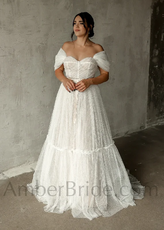 Best wedding dresses for petite brides-Rustic Ball Gown Country Style Off The Shoulder Tulle Wedding Dress Best wedding dresses for petite brides-Rustic Ball Gown Country Style Off The Shoulder Tulle Wedding Dress